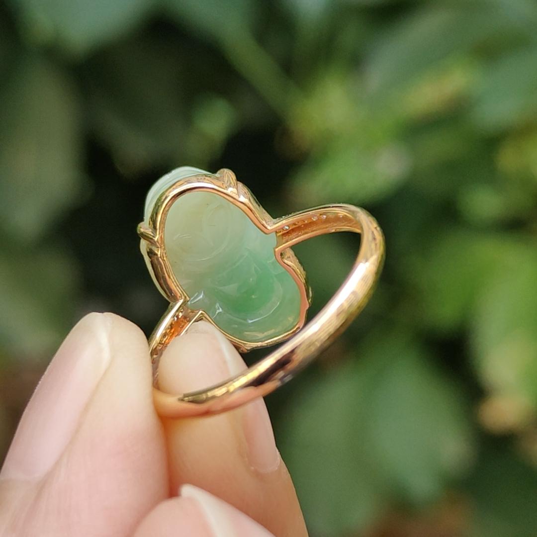 Local SG Seller - Very Beautiful 18k Gold Ring set with High Quality Natural Jadeite Jade crafted as Pixiu certificate weighs 2.82 grams, measurement 14.6 * 9.3 * 6.1 mm (18kring33) Yi Pin Qian Jadeites Jade Jewelry ~Your Precious Quintessential ~ Singapore