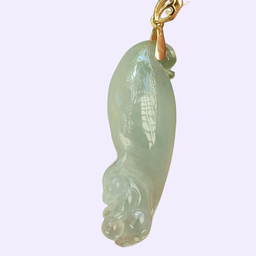 Special Offer Until 2025 CNY only - This Premium Fine Quality Squirrel Pendant Natural Type A Jadeite Jade with 18k Clasp added, certificate weighs 3.24 grams, measurement 30.5 * 10.5 * 6.7 mm (18kp98) Yi Pin Qian Jadeites Jade Jewelry ~Your Precious Quintessential ~ Singapore