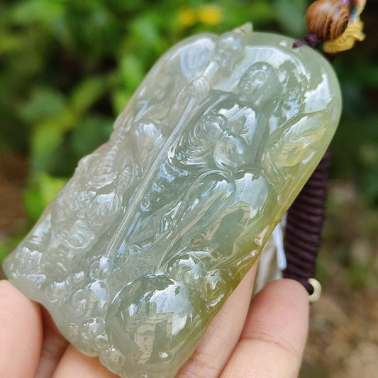 King of the inferno Special Premium Natural Type A Jadeite with Light Green and Yellow come with certificate weight 76.35 grams, 69.50 * 44.30 * 12 mm, very fine translucent rare jadeite pendant for collection (pendant98) Yi Pin Qian