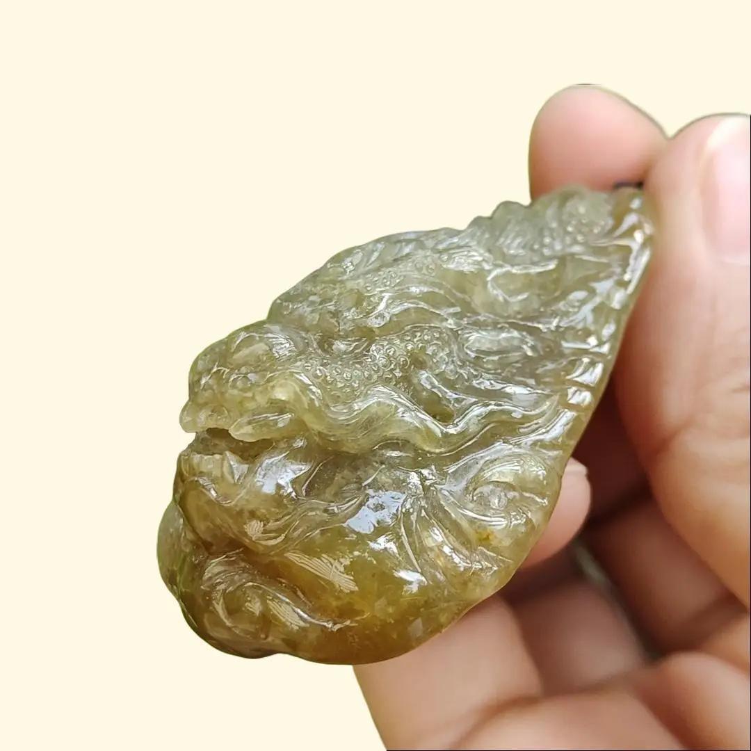 Crafted as Dragon Pendant on High Quality Natural Type A Jadeite Jade, certificate weighs 52.19 grams, measurement 52.8 * 36.9 * 22.5 mm (pendant372) Yi Pin Qian Jadeites Jade Jewelry ~Your Precious Quintessential ~ Singapore