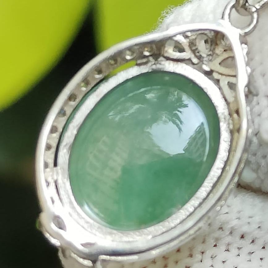 Natural Type A Jadeite Pendant 🌱🌀 – S925 Silver + Zirconia | Wealth & Clarity Energised (Sku: s925p12)