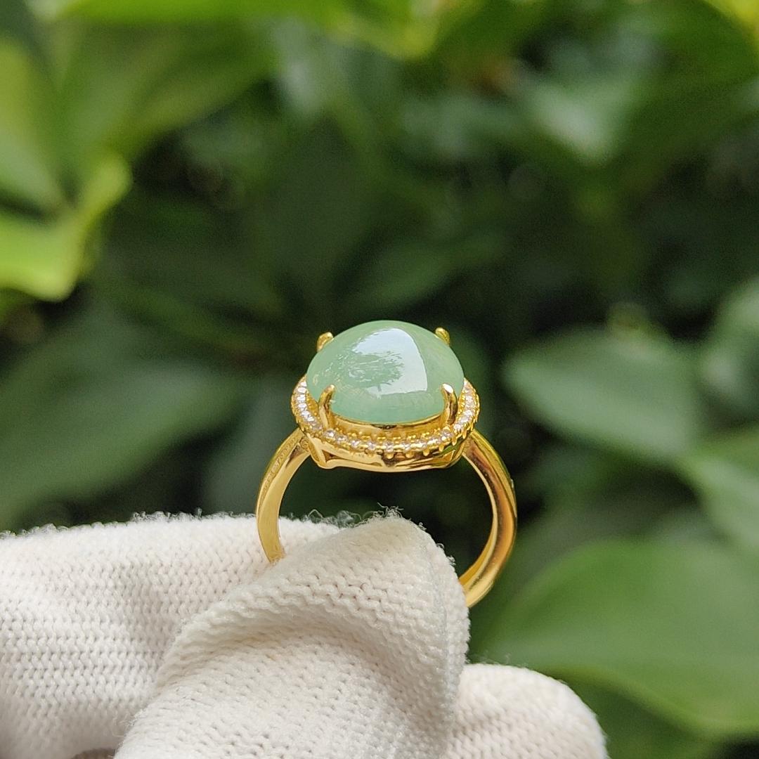 Type A Natural Jadeite Jade - Good Quality Light Green Cabochon set on S925 as Free size adjustable Ring with QIC labs approved certificate weighs 3.89 grams, measurement 13.9 * 11.6 * 3.3 mm (s925ring16) Yi Pin Qian Jadeites Jade Jewelry ~Your Precious Quintessential ~ Singapore