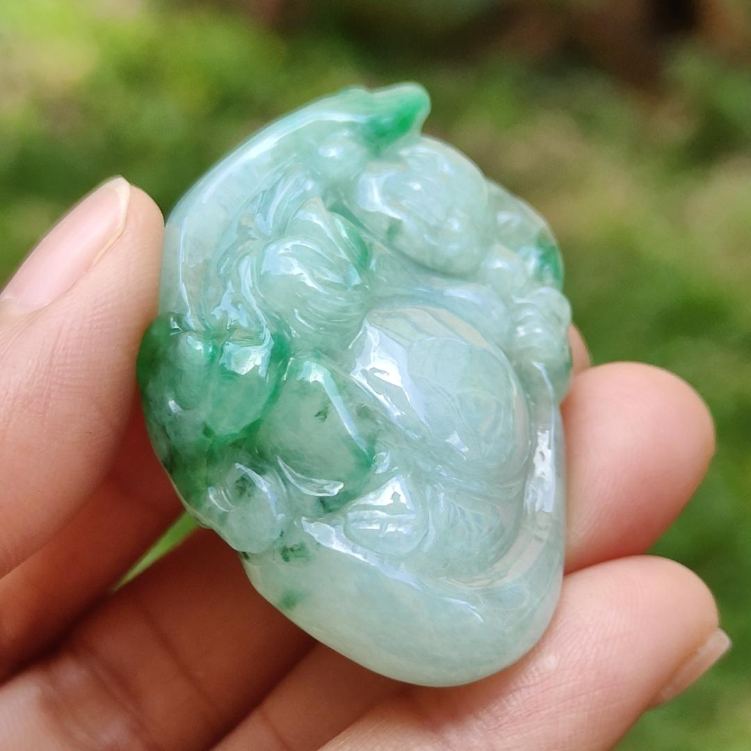 Rare High Quality Light Green and Green Natural Type A Jadeite Jade crafted with Milo Buddha as Pendant, certificate weighs 28.04 grams, measurement 46.3 * 30.3 * 13.9 mm (pendant285) Yi Pin Qian