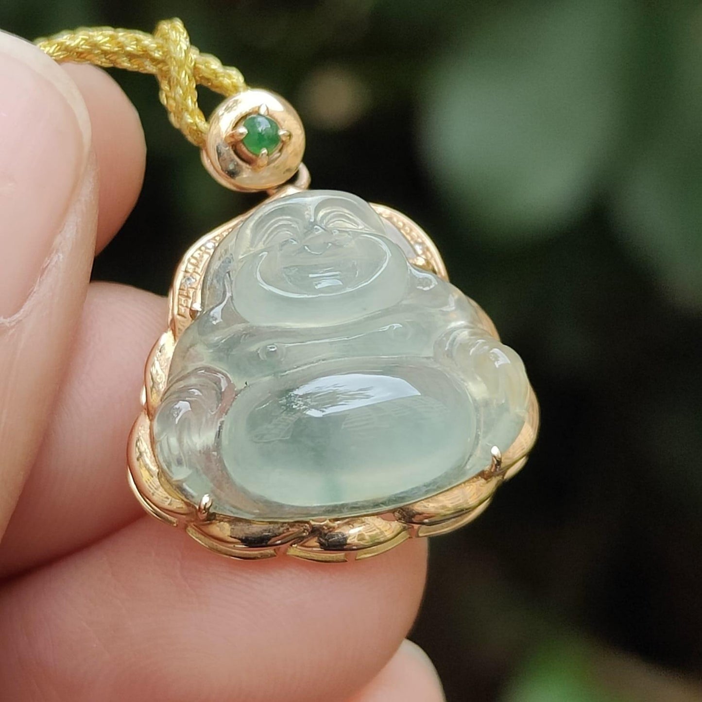 High Translucent Quality Natural Type A Jadeite Jade crafted as Milo Buddha set with 18k gold as Pendant - Latest Arrival in Sg - certificate weighs 2.77 grams, measurement 23 * 19.2 * 8.5 mm (18kp76) Yi Pin Qian Jadeites Jade Jewelry ~Your Precious Quintessential ~ Singapore