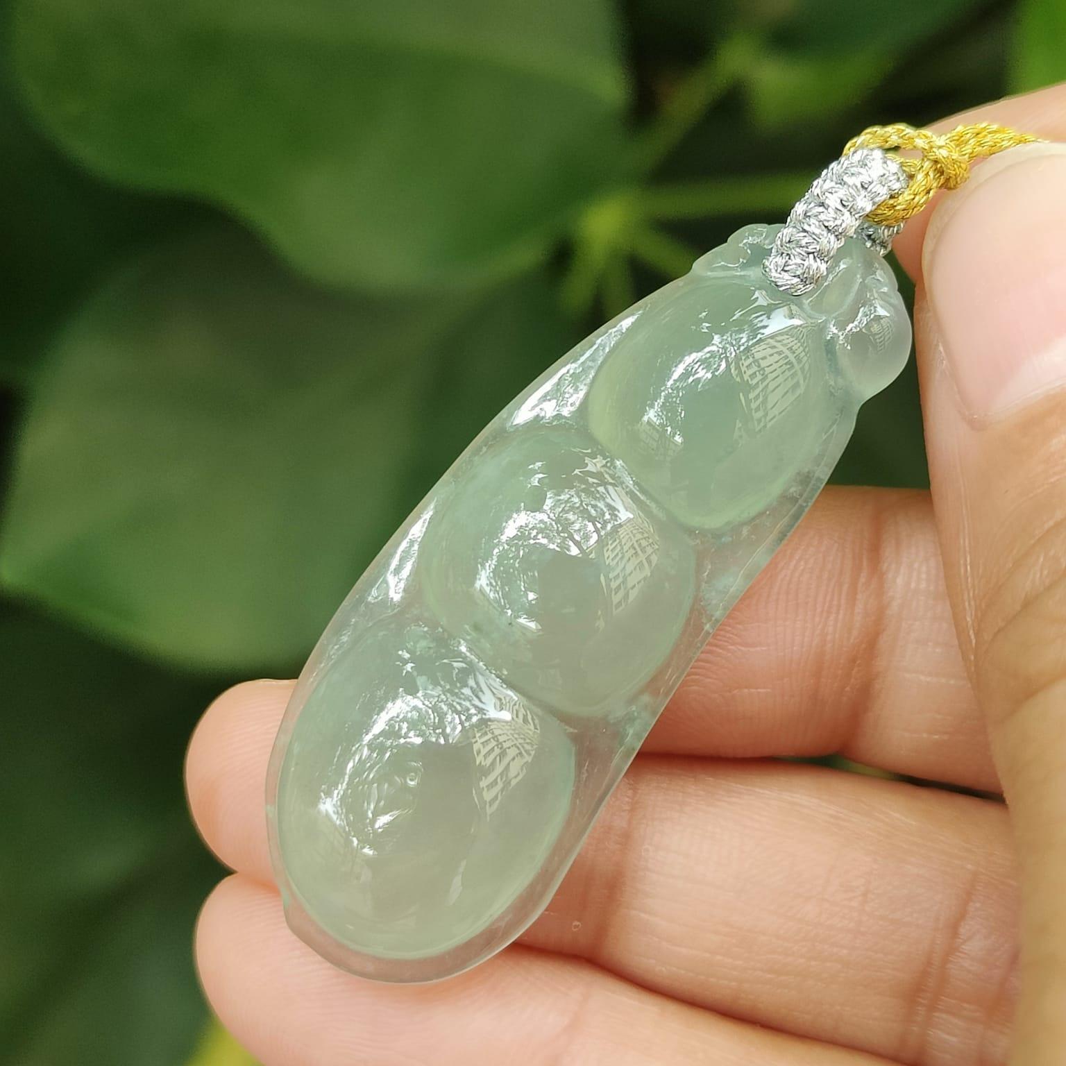 Crafted as Bean Pendant on Natural Type A Jadeite Jade certificate weighs 8.99 grams, measurement 45.3 * 17.5 * 6.7 mm (pendant347 - #5)