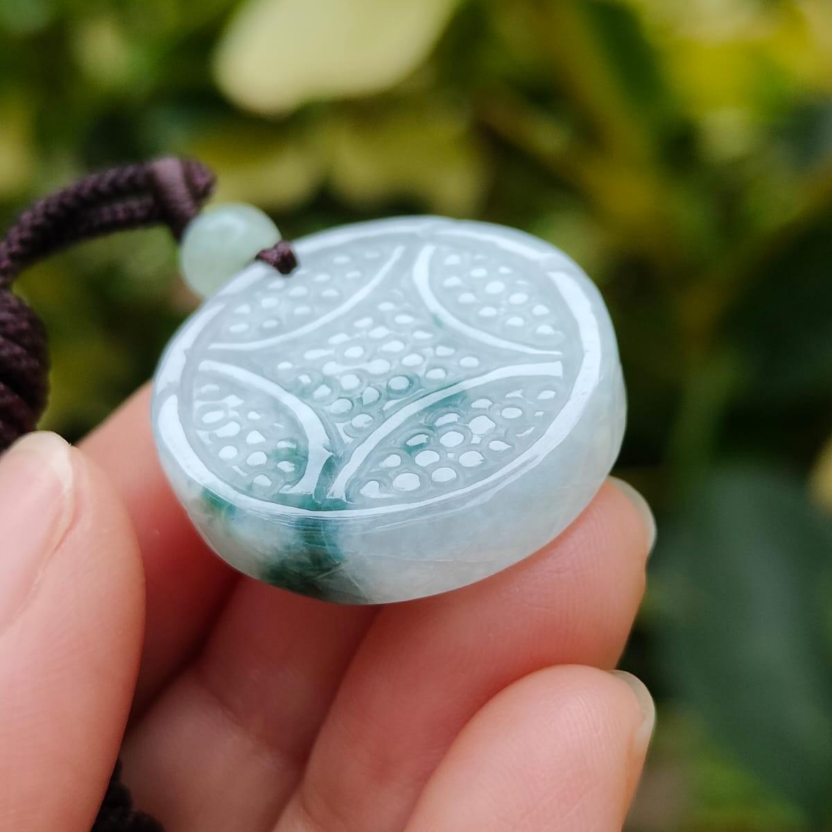Crafted as coin pendant on Natural Type A Jadeite Jade certificate weighs 10.22 grams, measurement 26.8 * 26.4 * 6.5 (pendant362) Yi Pin Qian Jadeites Jade Jewelry ~Your Precious Quintessential ~ Singapore