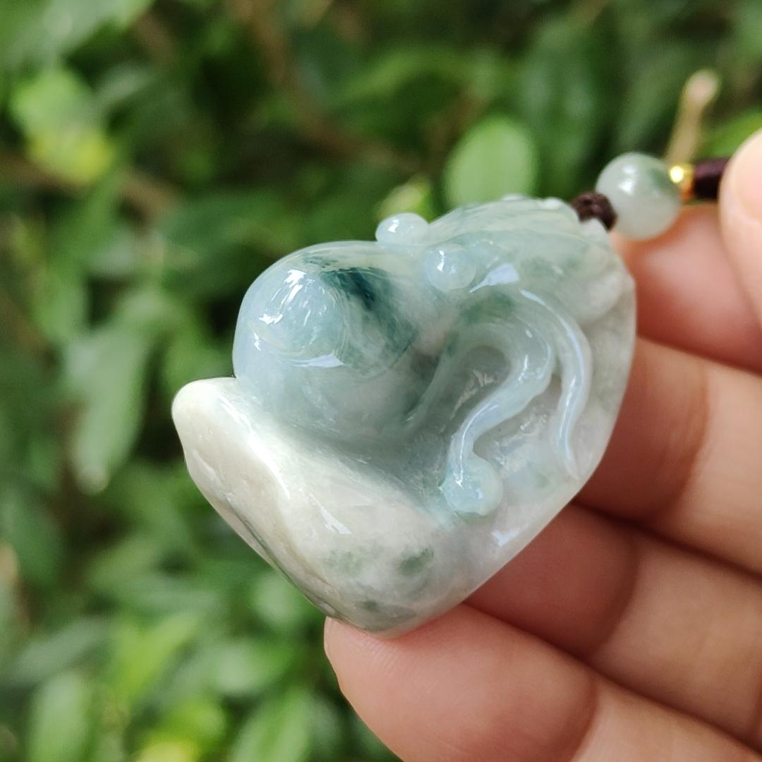 Crafted as Octopus Pendant on Natural Type A Jadeite Jade with rough skin certificate weighs 20.48 grams, measurement 38.6 * 20.3 * 17 mm (pendant354) Yi Pin Qian Jadeites Jade Jewelry ~Your Precious Quintessential ~ Singapore