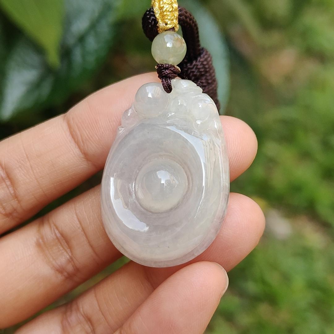 Semi Icy Translucent Natural Type A Jadeite Jade crafted with Fubei as pendant with certificate weigh 9.97 grams, measurement 34.9 * 25 * 7 mm (pendant195) Yi Pin Qian