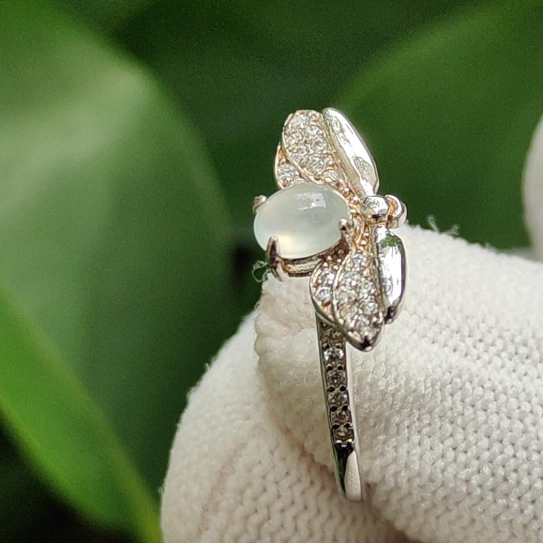 Crafted as 5.3 * 4.2 * 2.4 mm Icy Translucent Cabochon with High-Quality Natural Type-A Jadeite-Jade set with S925 as Ring, certificate weighs 1.76 grams (s925ring17) Yi Pin Qian Jadeites Jade Jewelry ~Your Precious Quintessential ~ Singapore