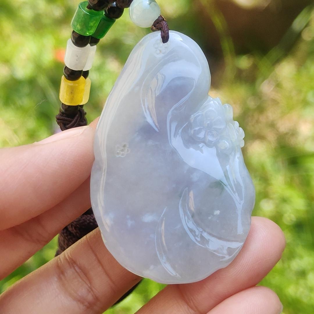 A Lavender with spread of brown and green patches Natural Type A Jadeite Jade Pendant Crafted with deer and flower, certificate weigh 24.4 grams, measurement 51.5 * 33.7 * 7.8 mm (pendant192)1 Yi Pin Qian