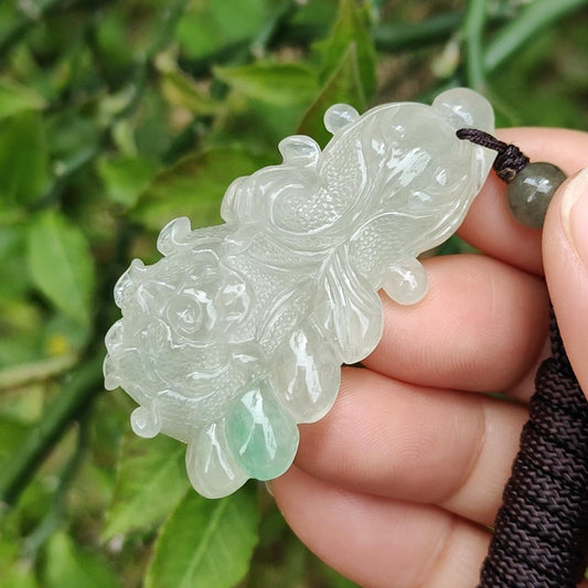 Icy Variety with good translucency and one patch of green crafted as the Chinese cabbage Natural Type A Jadeite Pendant Necklace with certificate weigh 22.88 grams, 51 * 26.3 * 13.8 mm, symbols of Harvest, auspiciousness, wealth and purity (pendant26) Yi Pin Qian