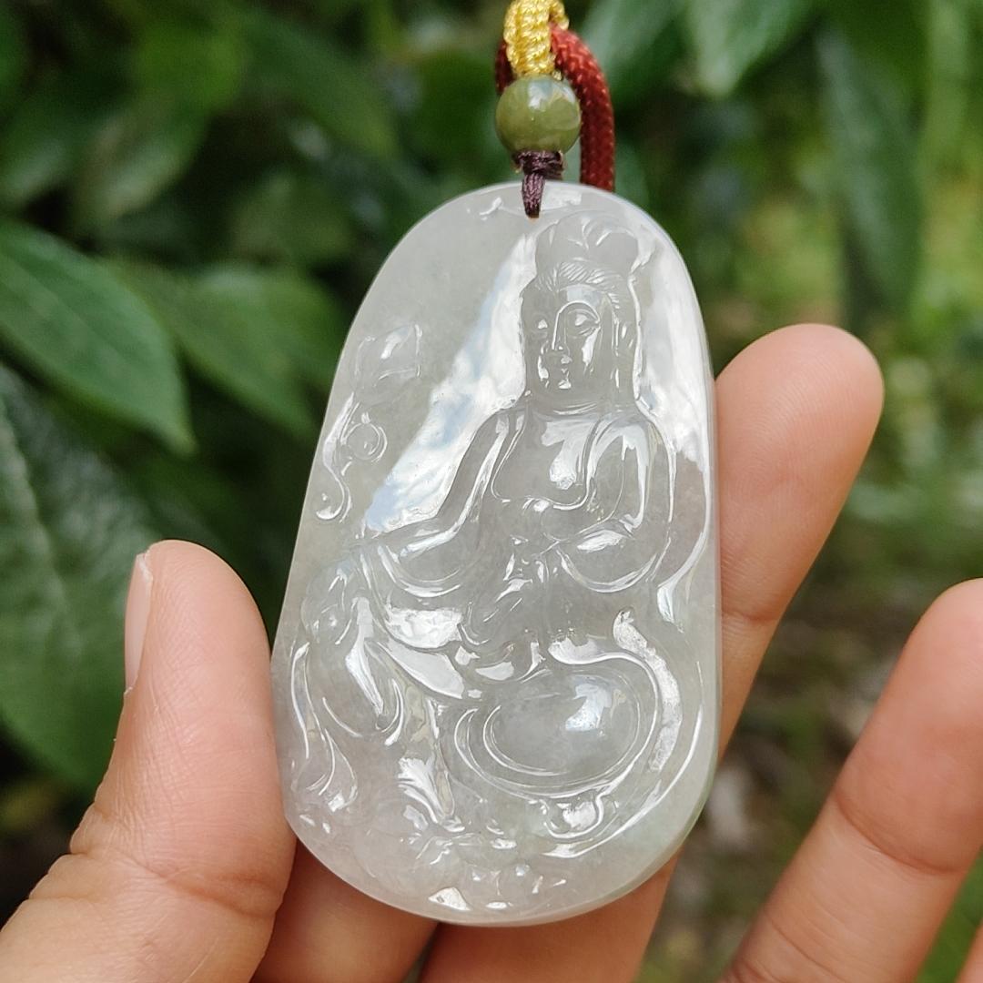 Rare Old School Natural Type A Jadeite Jade Pendant Necklace Crafted with Guanyin with certificate weigh 38.62 grams, 60.8 * 35.8 * 8.5 mm (pendant166) Yi Pin Qian