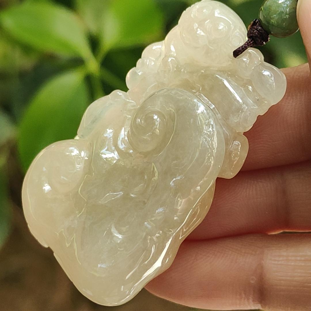 Crafted as Ruyi with Money Pendant on Yellow Icy High Quality Natural Type A Jadeite Jade certificate weighs 35.57 grams, measurement 48.3 * 30.9 * 14 mm (pendant385) Yi Pin Qian Jadeites Jade Jewelry ~Your Precious Quintessential ~ Singapore