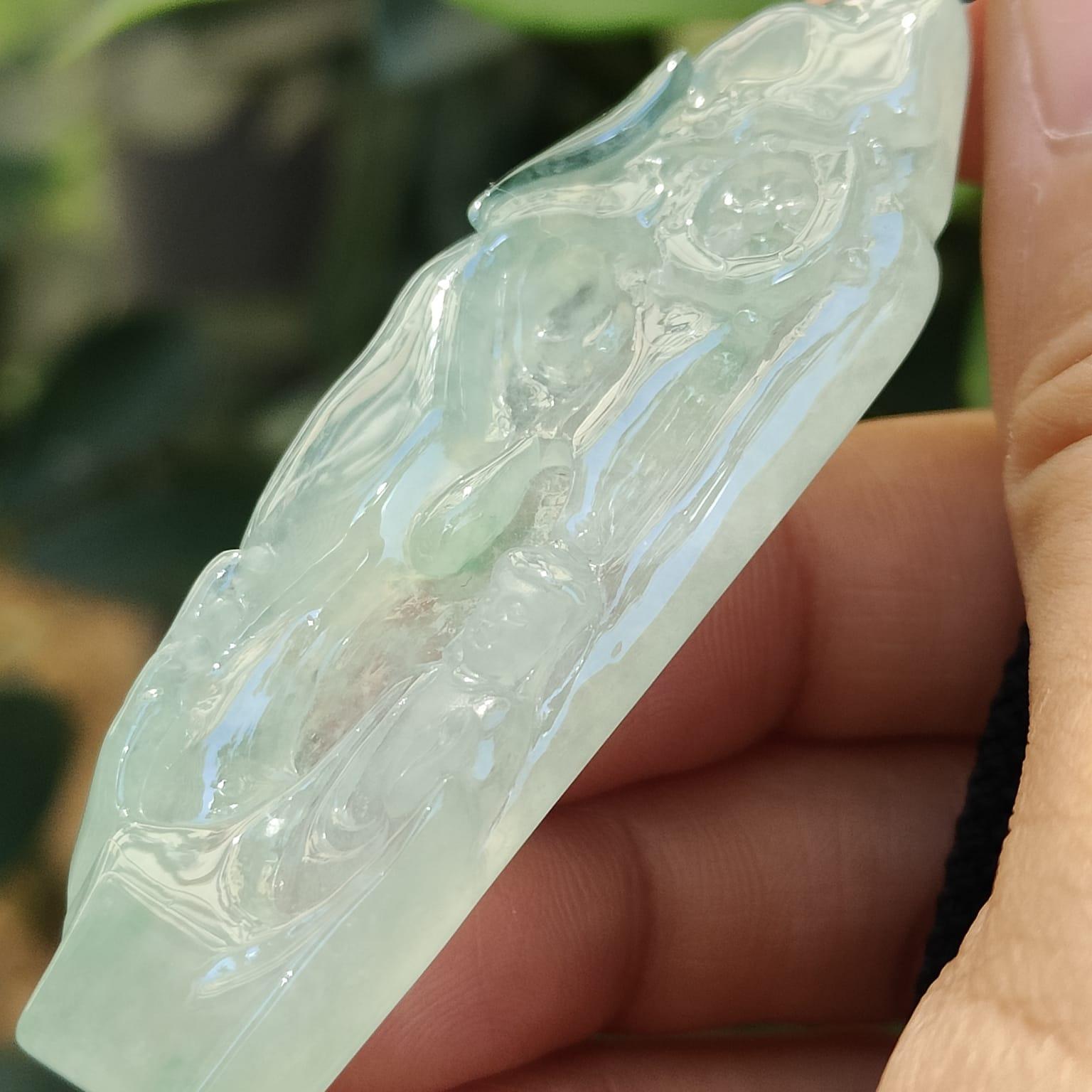 Crafted as Buddha with a Fengshui Wheel as Pendant on Natural Type A Jadeite Jade, certificate weighs 18.79 grams, measurement 65.1 * 23 * 6.6 mm (pendant384) Yi Pin Qian Jadeites Jade Jewelry ~Your Precious Quintessential ~ Singapore