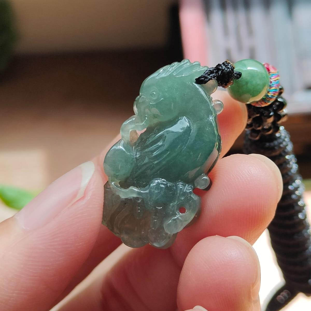 #Sold - Semi Icy Crafted as Parrot on Oil Green Natural Type A Jadeite Jade certificate weighs 6.19 grams, measurement 29.8 * 16.2 * 8 mm (pendant377)