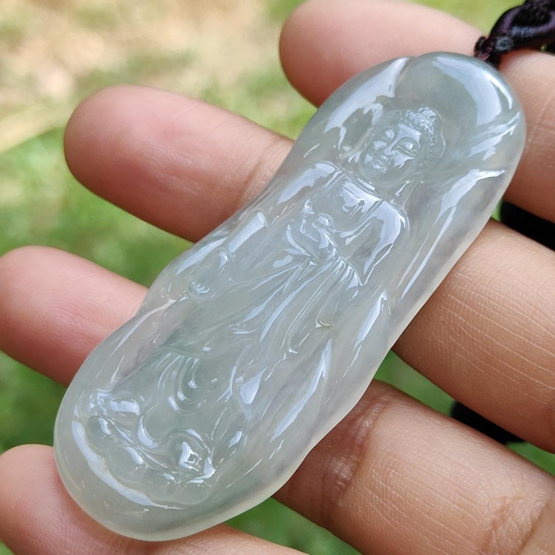 Light Green Hue Icy Translucent Natural Type A Jadeite Jade crafted as Amitābha to wear as Pendant, certificate weighs 18.67 grams (pendant281) Yi Pin Qian