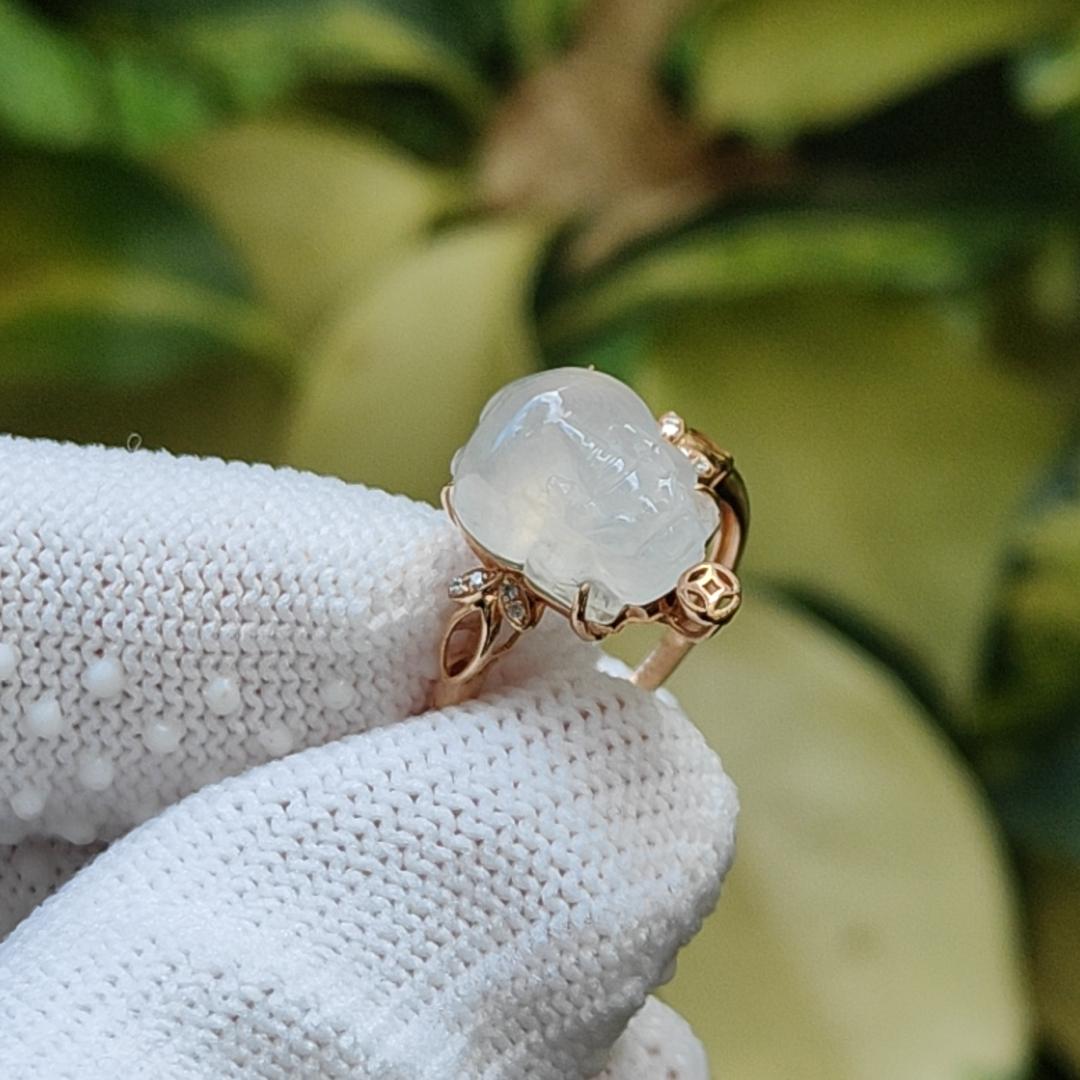Icy Translucent Natural Type A Jadeite Jade Crafted as Pixiu set on 18k as Ring, certificate weighs 2.22 grams, measurement 11.7 * 9.8 * 5.8 mm (18kring40) Yi Pin Qian Jadeites Jade Jewelry ~Your Precious Quintessential ~ Singapore