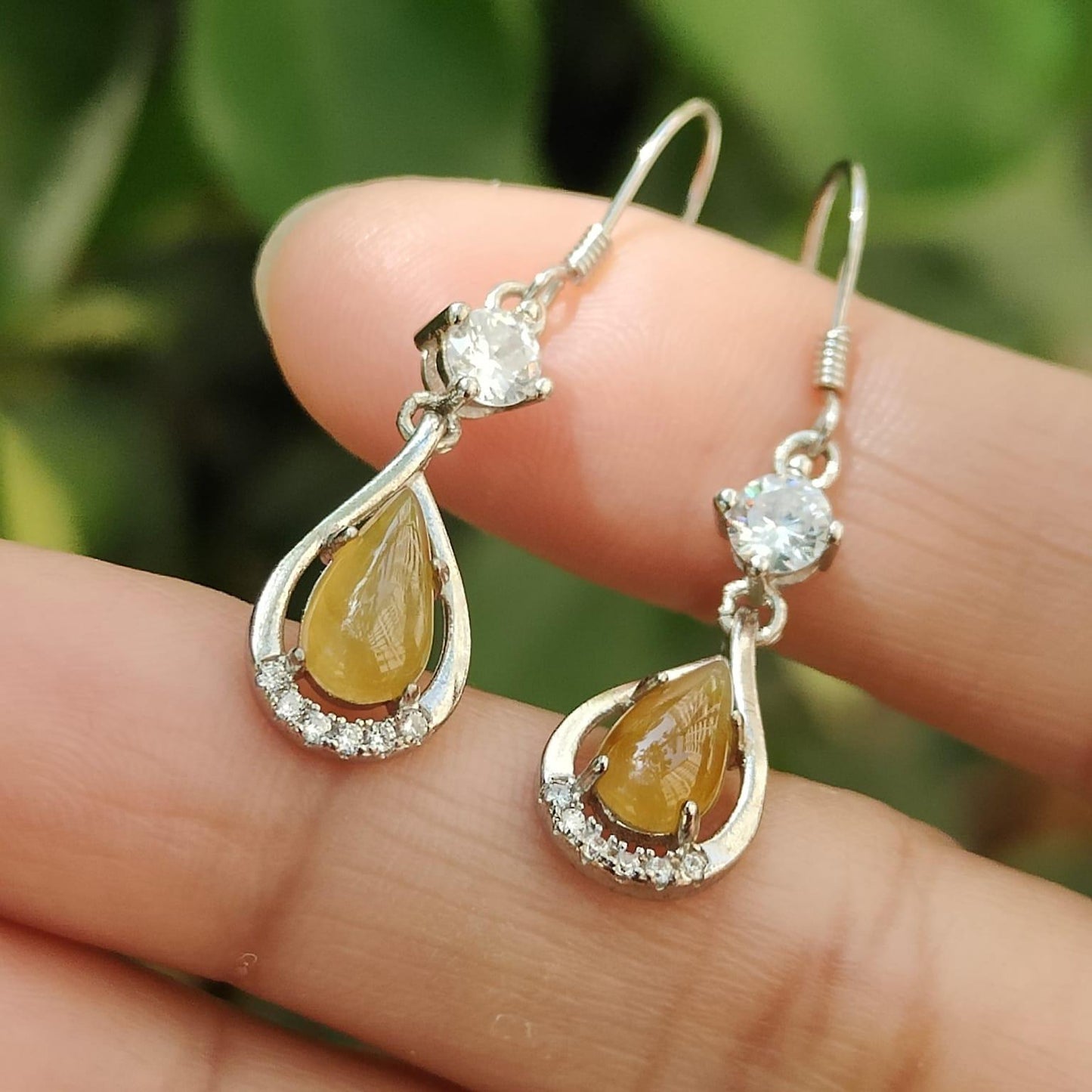 Natural Yellow Jadeite crafted as Hook Earrings S925 Silver – Earth & Fire Energy, Certified Type A | $499 (s925es2) Yi Pin Qian Jadeites Jade Jewelry ~Your Precious Quintessential ~ Singapore