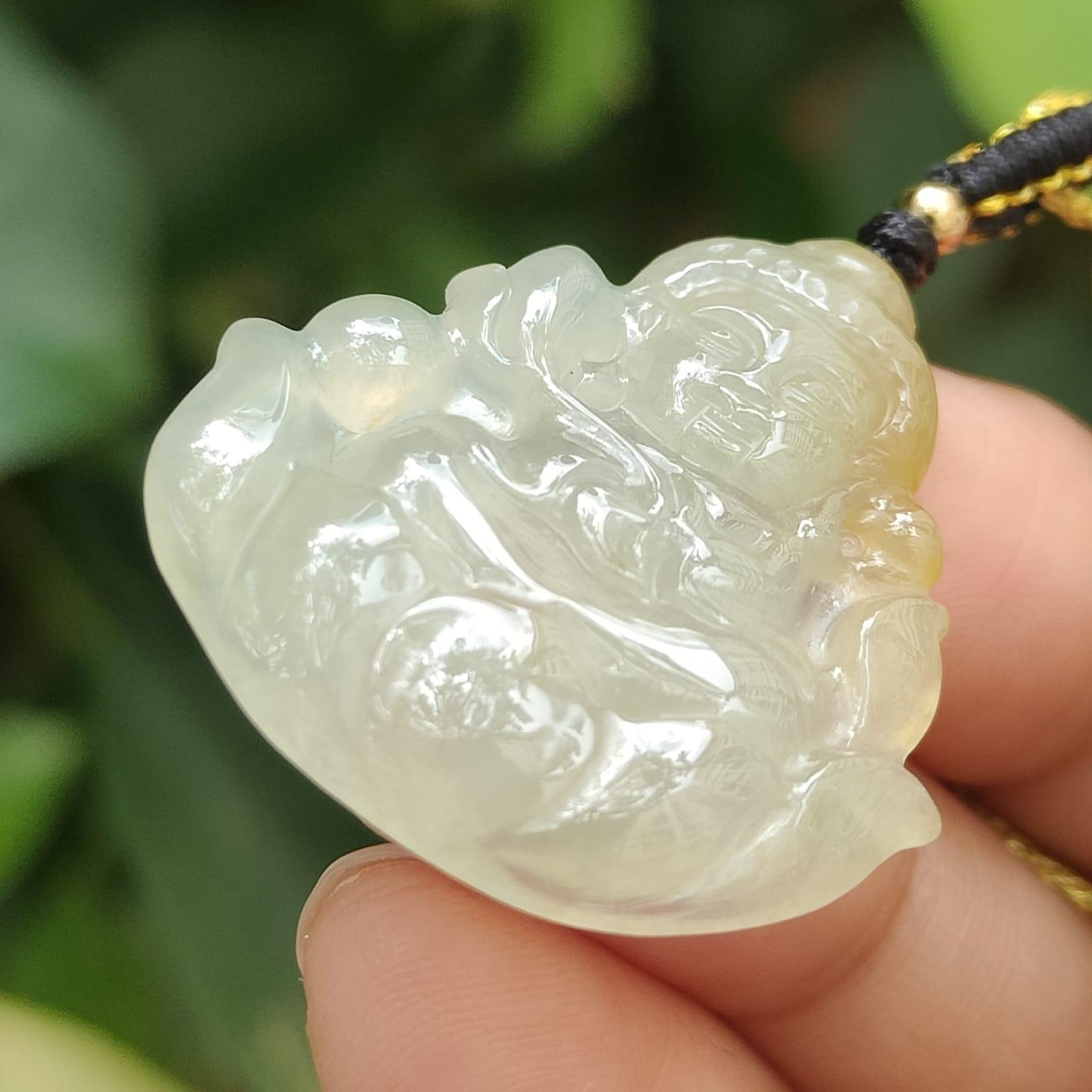 Icy Yellow Translucent Baby Buddha Pendant Natural Type A Jadeite Jade certificate weighs 5.74 grams, measurement 30.2 * 29.1 * 4.8 mm (pendant388) Yi Pin Qian Jadeites Jade Jewelry ~Your Precious Quintessential ~ Singapore