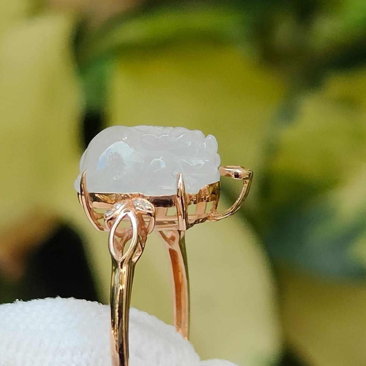Icy Translucent Natural Type A Jadeite Jade Crafted as Pixiu set on 18k as Ring, certificate weighs 2.22 grams, measurement 11.7 * 9.8 * 5.8 mm (18kring40) Yi Pin Qian Jadeites Jade Jewelry ~Your Precious Quintessential ~ Singapore