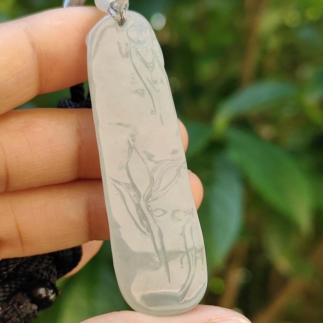 Semi Translucent Icy Natural Type A Jadeite Pendant carved with faceless buddha and lotus meaning Compassion and Wisdom , QIC labs approved certificate included weight 16.56 grams, 55.50 * 16.10 * 8.80 mm, very suitable for daily wear (pendant95) Yi Pin Qian