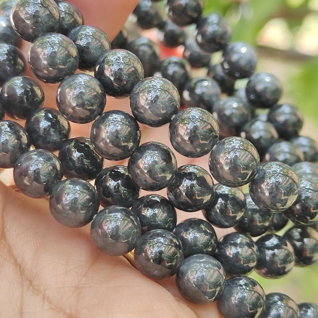 Quality Black Natural Type A Jadeite Jade crafted as 7.8mm * 98 beads as necklace or bracelet with certificate weigh 84.08 grams (bracelet21) Yi Pin Qian