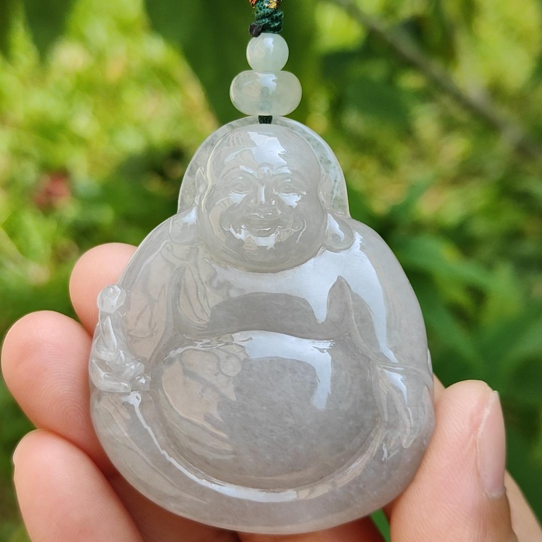 Rare Old Collection Natural Type A Jadeite Jade Pendant Necklace crafted as Milo Buddha with certificate weigh 56.32 grams, measurement 54.2 * 45.6 * 12.8 mm (pendant181) Yi Pin Qian
