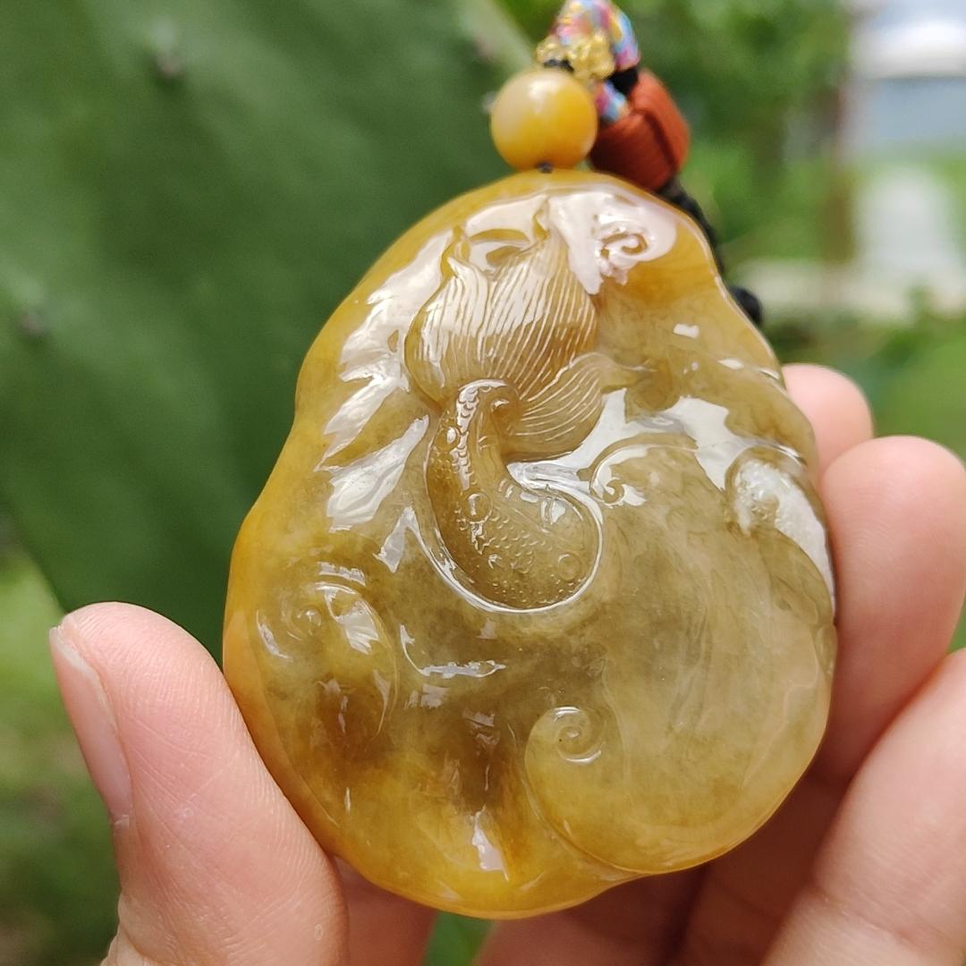 Rare Premium Quality Yellow with Redish and White Natural Type A Jadeite Jade crafted with Dragon as Pendant, for the collectors version, Certificate weigh 75.98 grams, measurement 56 * 42.20 * 23.30 mm (pendant215) Yi Pin Qian