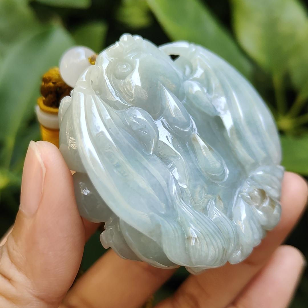 High Quality Light Green Hue with Yellow Patches Natural Type A Jadeite Jade crafted as the flying pixiu as Pendant, certificate weighs 85.45 grams, measurement 54 * 54.6 * 14.6 mm (pendant312) Yi Pin Qian Jadeites Jade Jewelry ~Your Precious Quintessential ~ Singapore
