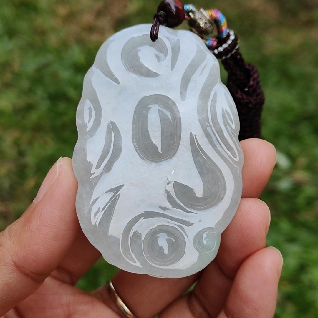 Semi Icy Premium Natural Type A Jadeite Jade crafted as Dragon with certificate weigh 49.63, measurement 64.8 * 42.5 * 10.5 mm (pendant190) Yi Pin Qian