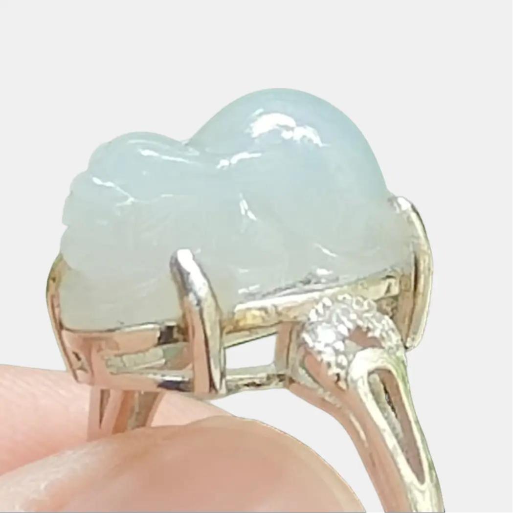 Earth-Meets-Sky Pixiu - Natural Jadeite & S925 Silver Adjustable Ring (Sku: S925ring31) Yi Pin Qian Jadeites Jade Jewelry ~Your Precious Quintessential ~ Singapore