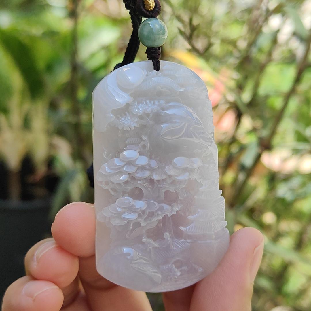 Light Lavender with red patches Natural Type A Jadeite Pendant Necklace crafted with fengshui scenery, certificate included weigh 44.44 grams, 60.8 * 36 * 9.8 mm (pendant104) Yi Pin Qian