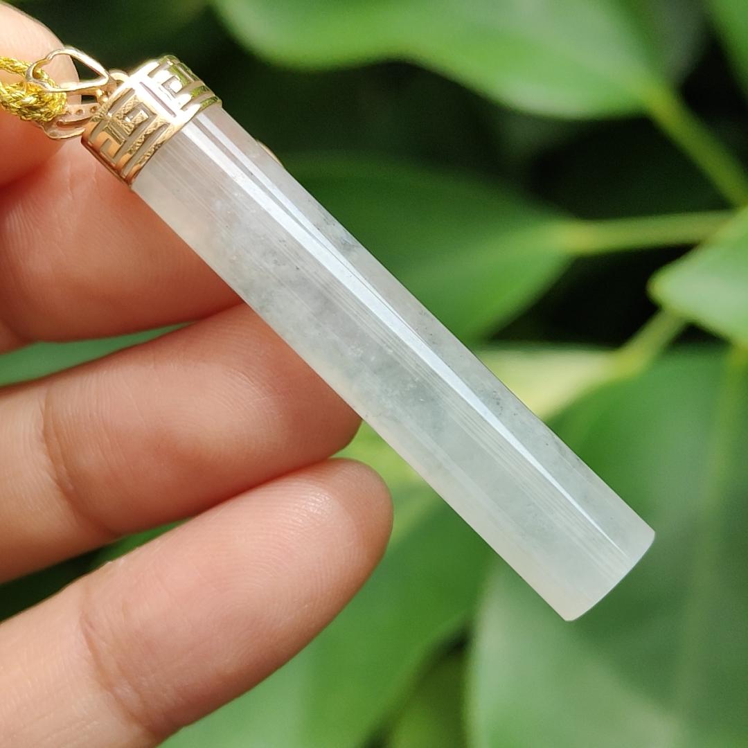 Good Translucent Icy Natural Type-A Jadeite-Jade crafted with shape of cylindrical set with 18k gold clasp as Pendant, certificate weighs 6.96 grams, measurement 43.8 * 8.1 * 7.1 mm (18kp64) Yi Pin Qian Jadeites Jade Jewelry ~Your Precious Quintessential ~ Singapore