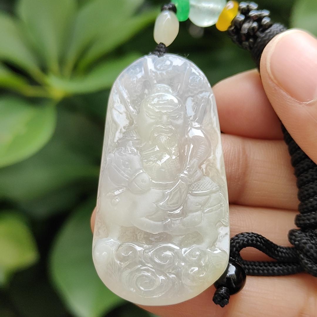 Crafted as Guan Gong Riding Horse on Natural Type A Jadeite Jade as Pendant - SG Ready Stocks - certificate weighs 14.54 grams, measurement 48.7 * 25.1 * 6.7 mm (pendant328) Yi Pin Qian Jadeites Jade Jewelry ~Your Precious Quintessential ~ Singapore