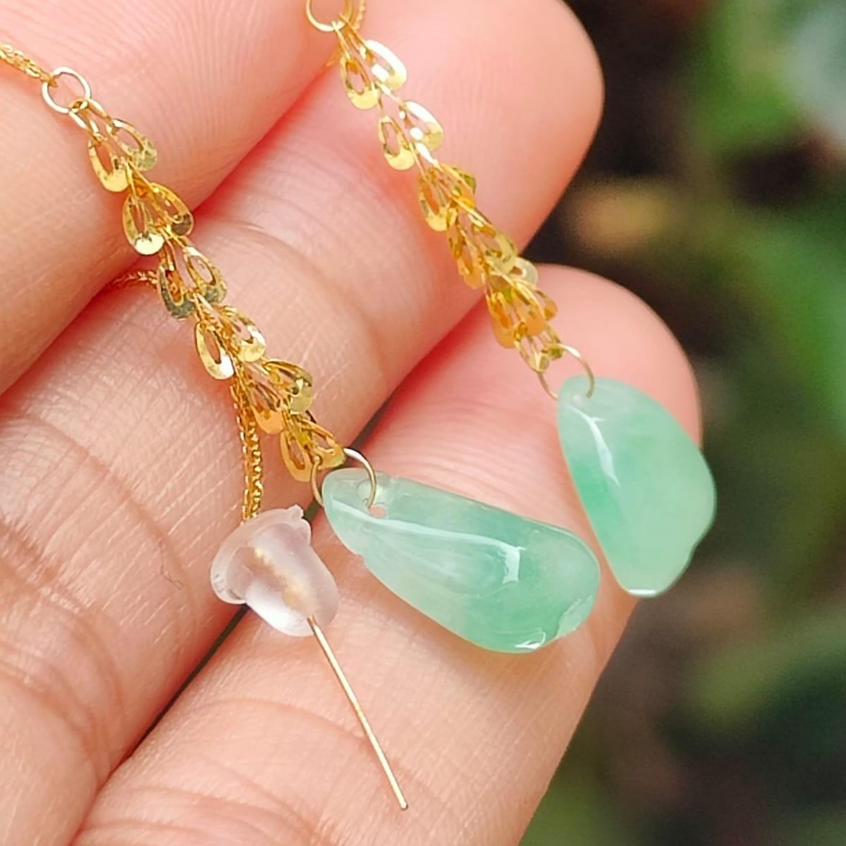 Wood Element Jade & Gold Earrings 🌱 Certified Harmony (Sku: 18k17) Yi Pin Qian Jadeites Jade Jewelry ~Your Precious Quintessential ~ Singapore