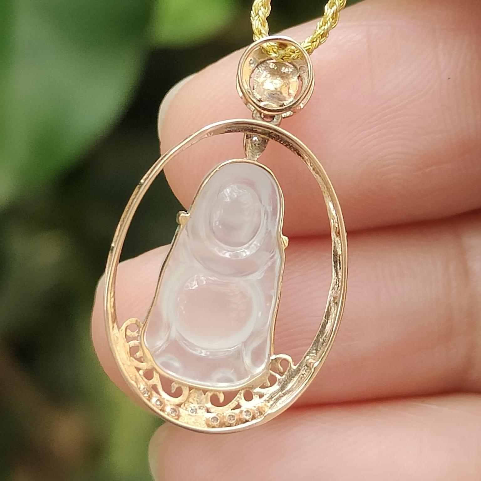 Icy Buddha Jadeite Pendant – Natural Type A Jadeite, 18K Setting, Symbol of Peace and Wisdom (18kp103) Yi Pin Qian Jadeites Jade Jewelry ~Your Precious Quintessential ~ Singapore