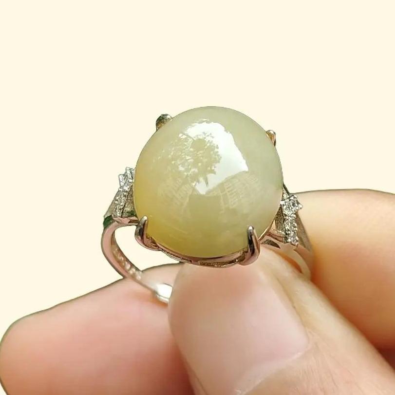 SG New Arrival Big and Thick Natural Type A Brownish Yellow Jadeite Jade set on S925 adjustable Ring certificate weighs 3.5 grams, measurement 13.8 * 12.6 * 5.6 mm (s925ring20) Yi Pin Qian Jadeites Jade Jewelry ~Your Precious Quintessential ~ Singapore
