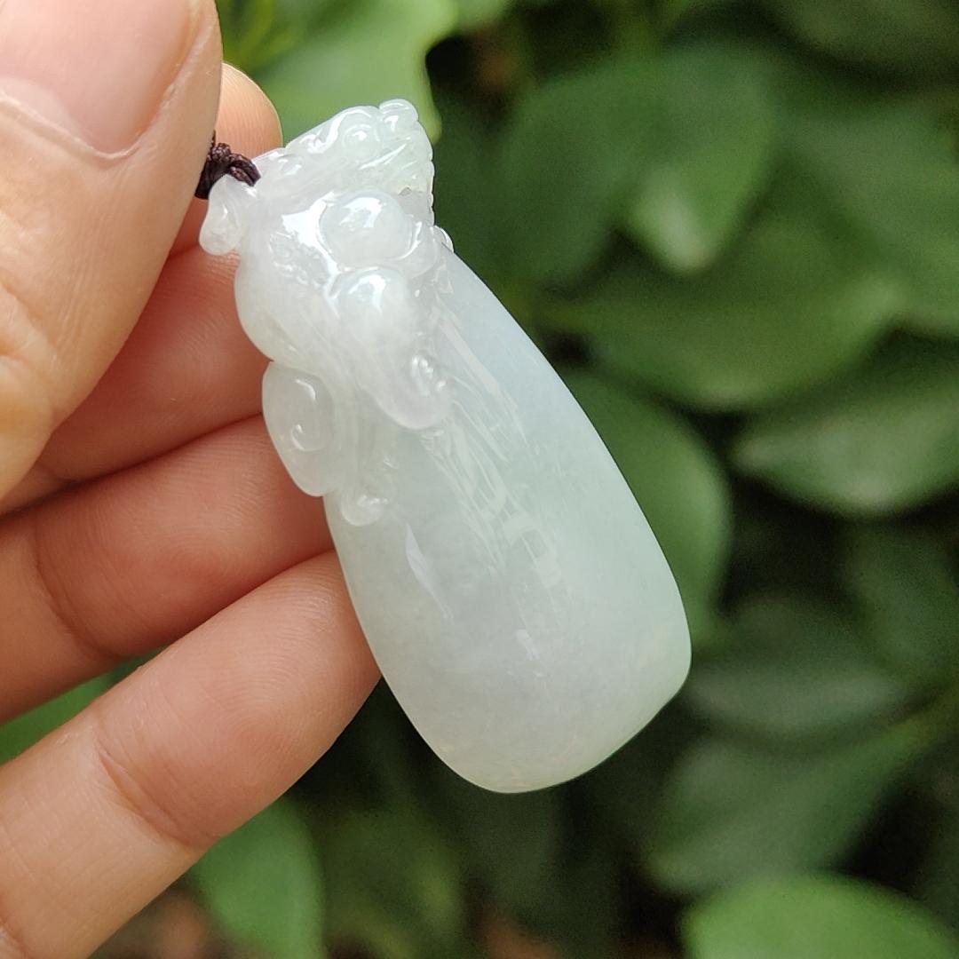 Crafted with Pixiu On Fuku Melon Burmese Natural Type A Jadeite Jade as Pendant, QIC labs approved certificate weighs 34.54 grams, measurement 47.3 * 22.2 * 16.5 mm (pendant315) Yi Pin Qian Jadeites Jade Jewelry ~Your Precious Quintessential ~ Singapore