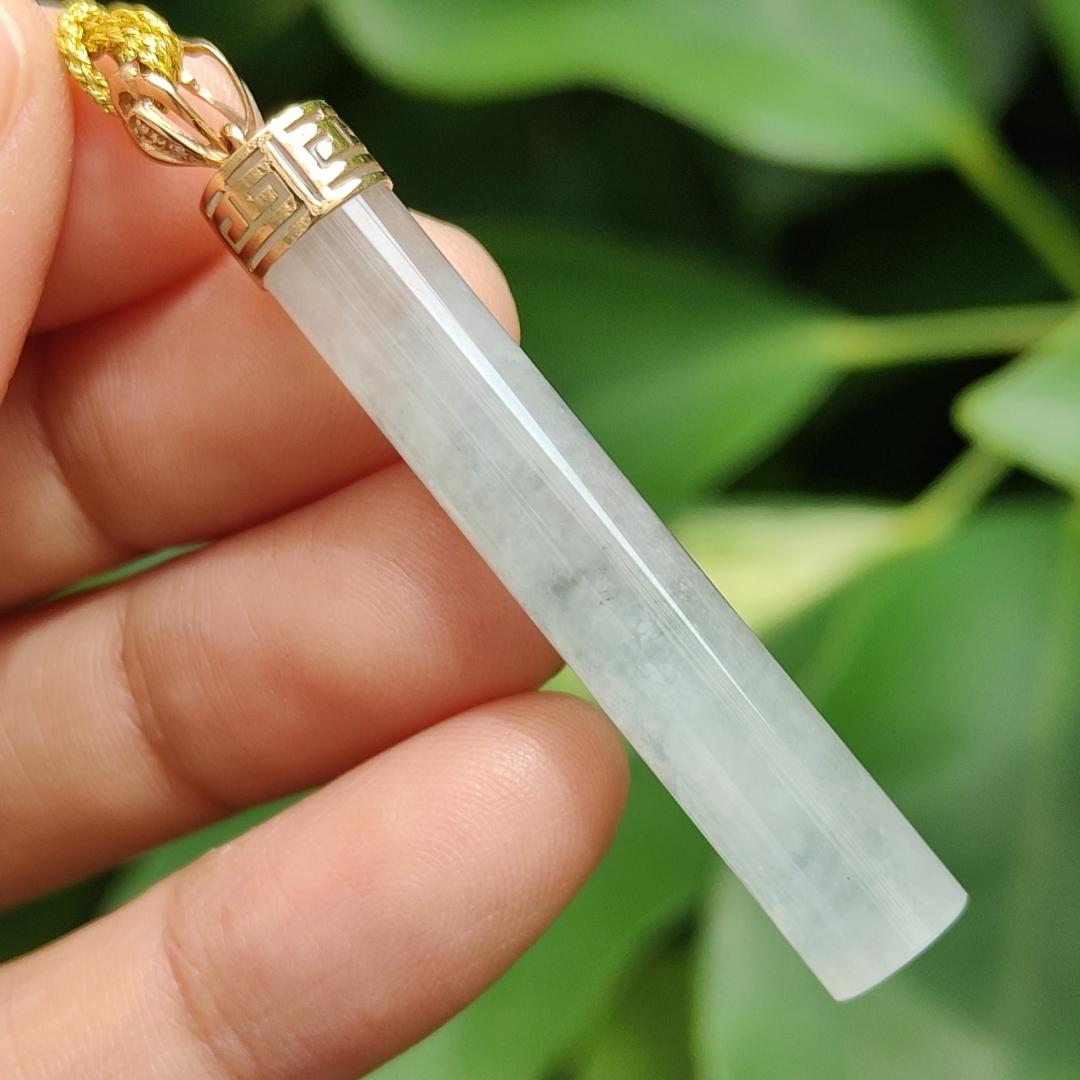 Good Translucent Icy Natural Type-A Jadeite-Jade crafted with shape of cylindrical set with 18k gold clasp as Pendant, certificate weighs 6.96 grams, measurement 43.8 * 8.1 * 7.1 mm (18kp64) Yi Pin Qian Jadeites Jade Jewelry ~Your Precious Quintessential ~ Singapore