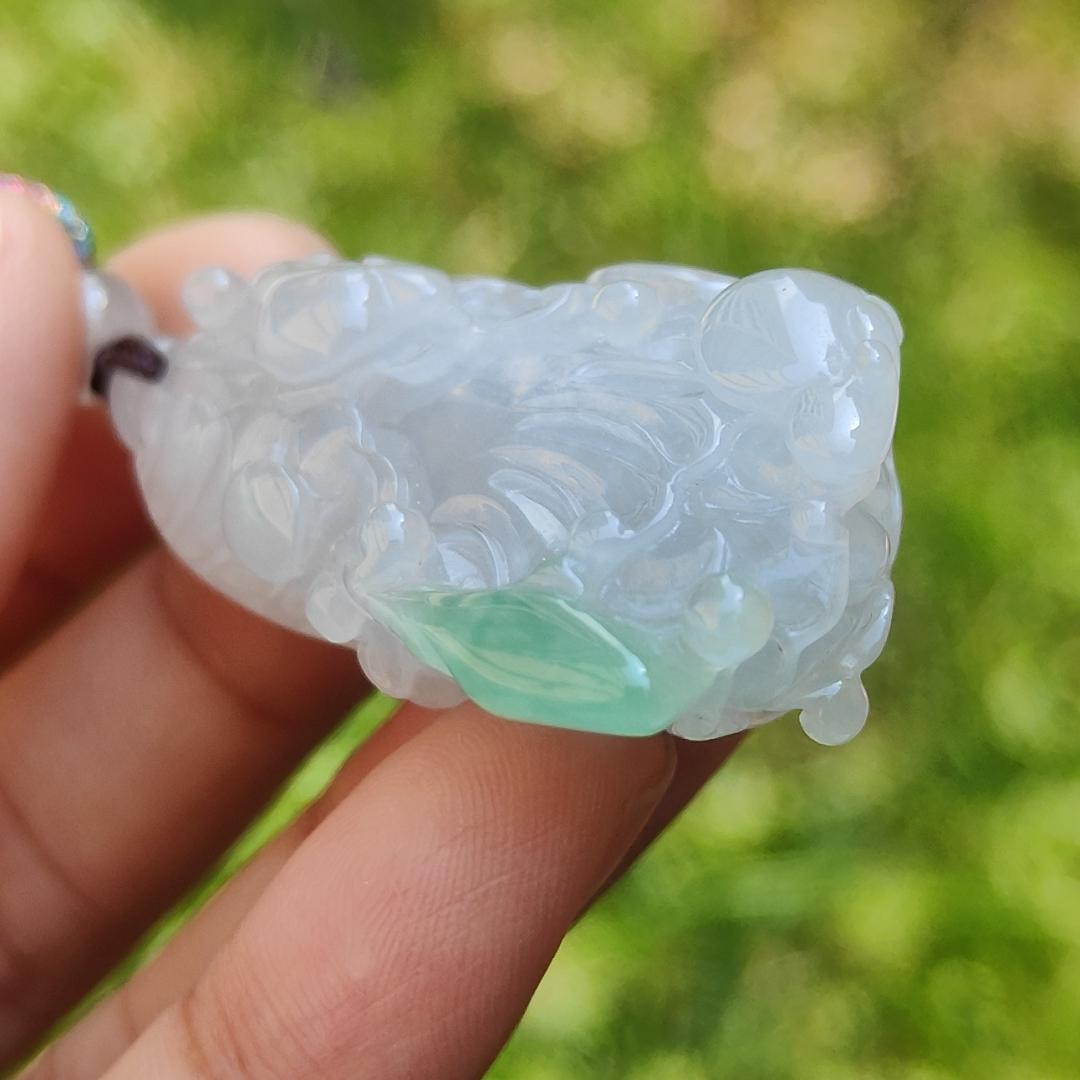 Semi Icy Natural Type A Jadeite Jade with green crafted as Chinese Cabbage Pendant, with certificate weigh 21.33 grams, measurement 47 * 25 * 12 mm (pendant197) Yi Pin Qian