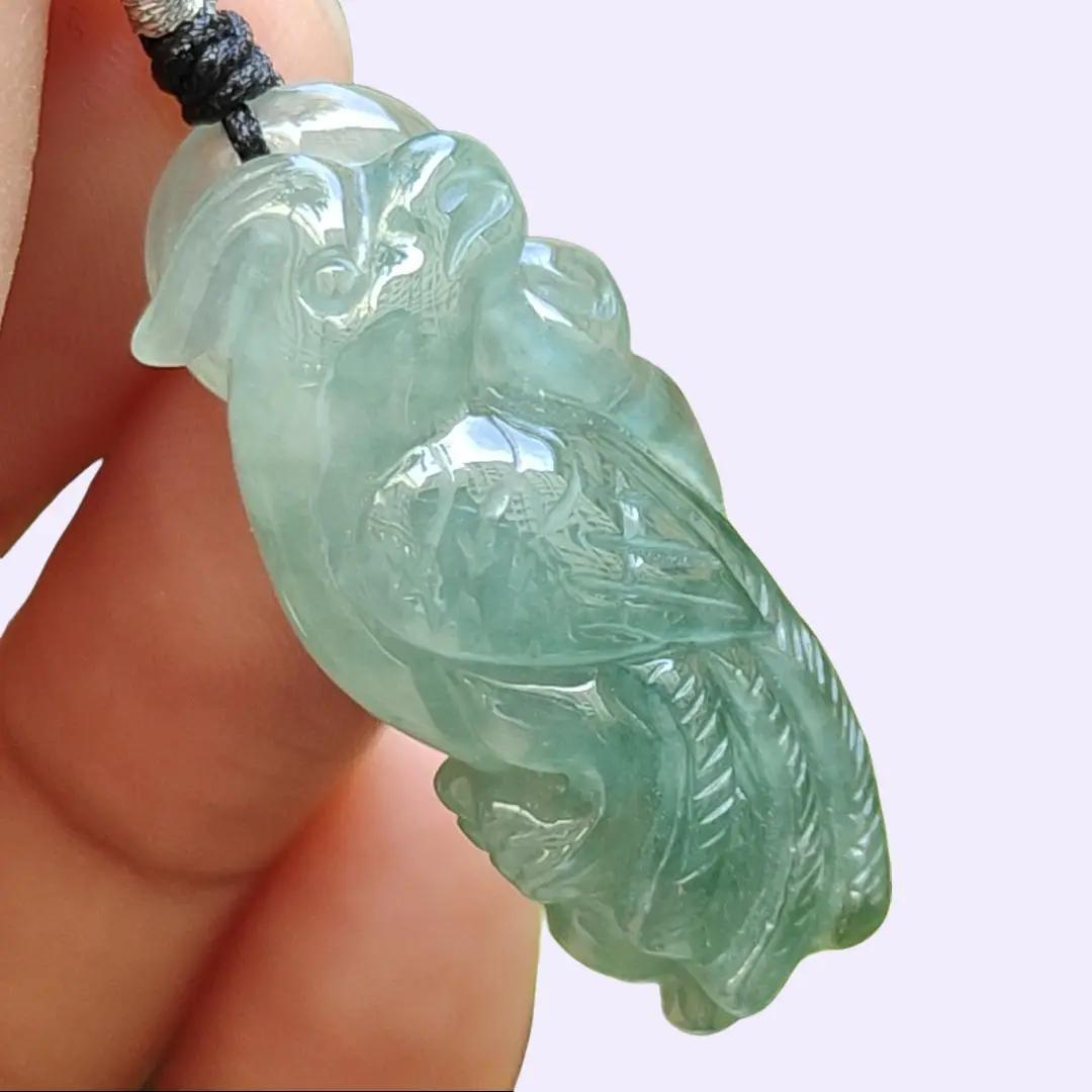 Green Parrot Natural Type A Jadeite Jade Pendant, Certificate weighs 8.27 grams, measurement 33 * 14.8 * 11.8 mm (pendant396) Yi Pin Qian Jadeites Jade Jewelry ~Your Precious Quintessential ~ Singapore