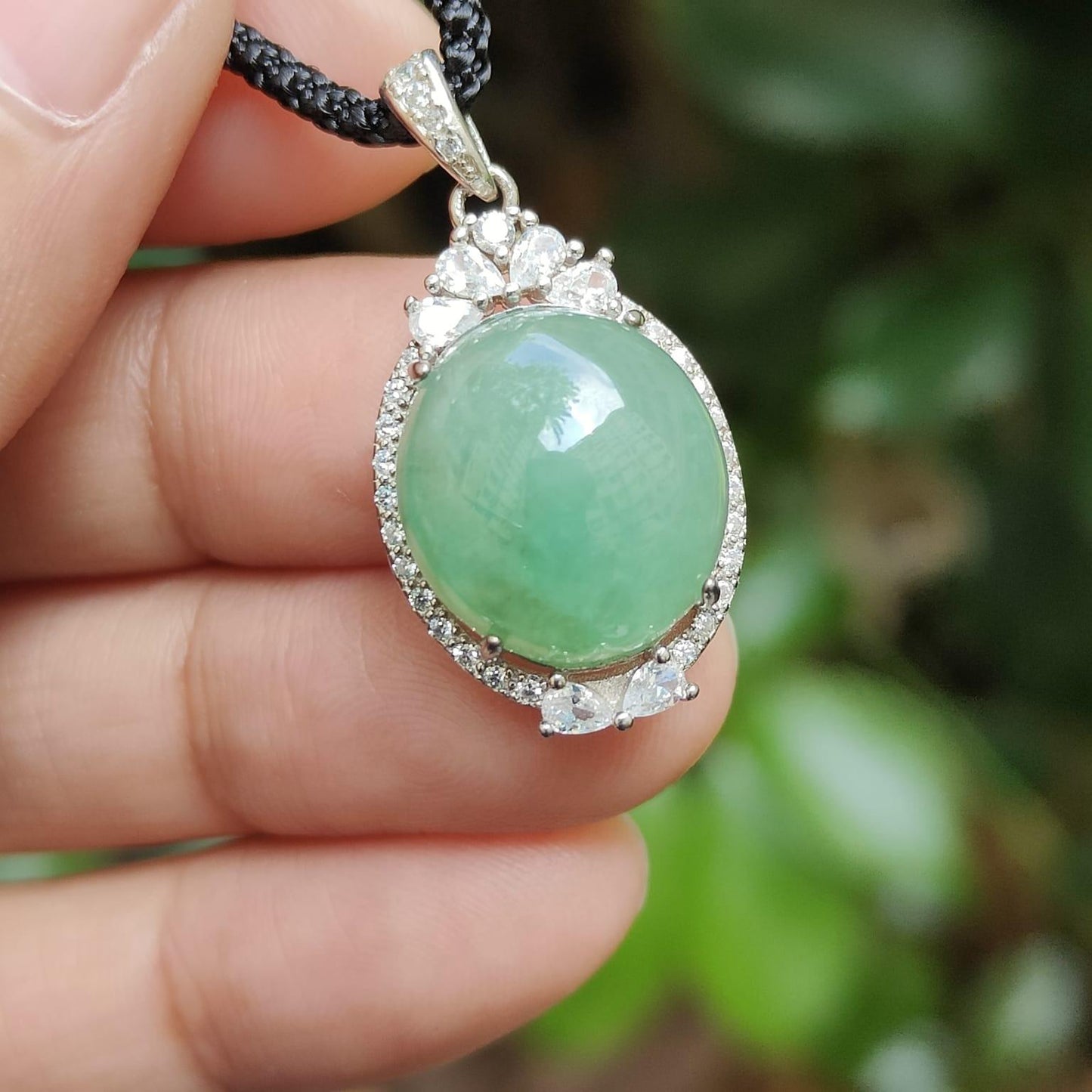 Natural Type A Jadeite Pendant 🌱🌀 – S925 Silver + Zirconia | Wealth & Clarity Energised (Sku: s925p12)