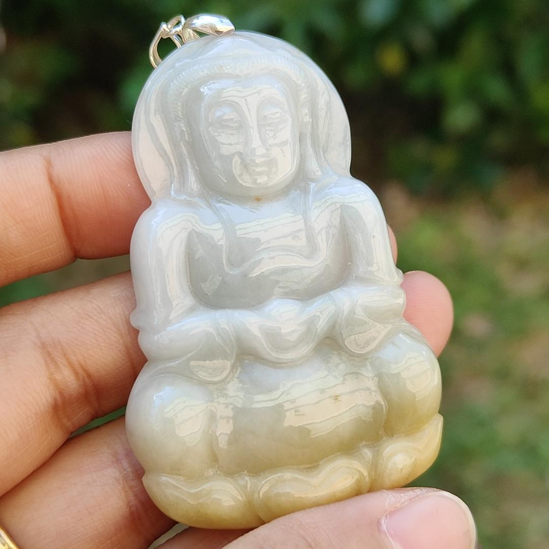 Yellow and White Guanyin Pendant Necklace Natural Type A Jadeite with certificate included weigh 25.08 grams, 59.1 * 38.6 * 7 mm, suitable for your daily wear (pendant6) Yi Pin Qian