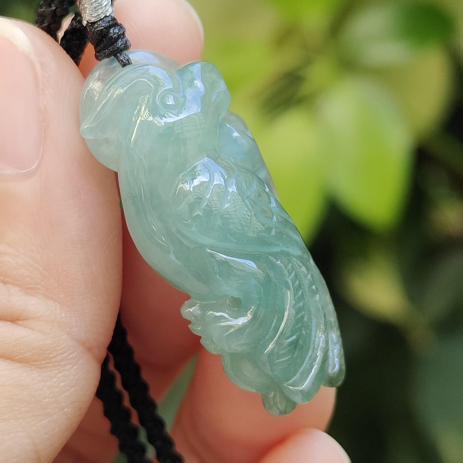 Green Parrot Natural Type A Jadeite Jade Pendant, Certificate weighs 8.27 grams, measurement 33 * 14.8 * 11.8 mm (pendant396) Yi Pin Qian Jadeites Jade Jewelry ~Your Precious Quintessential ~ Singapore