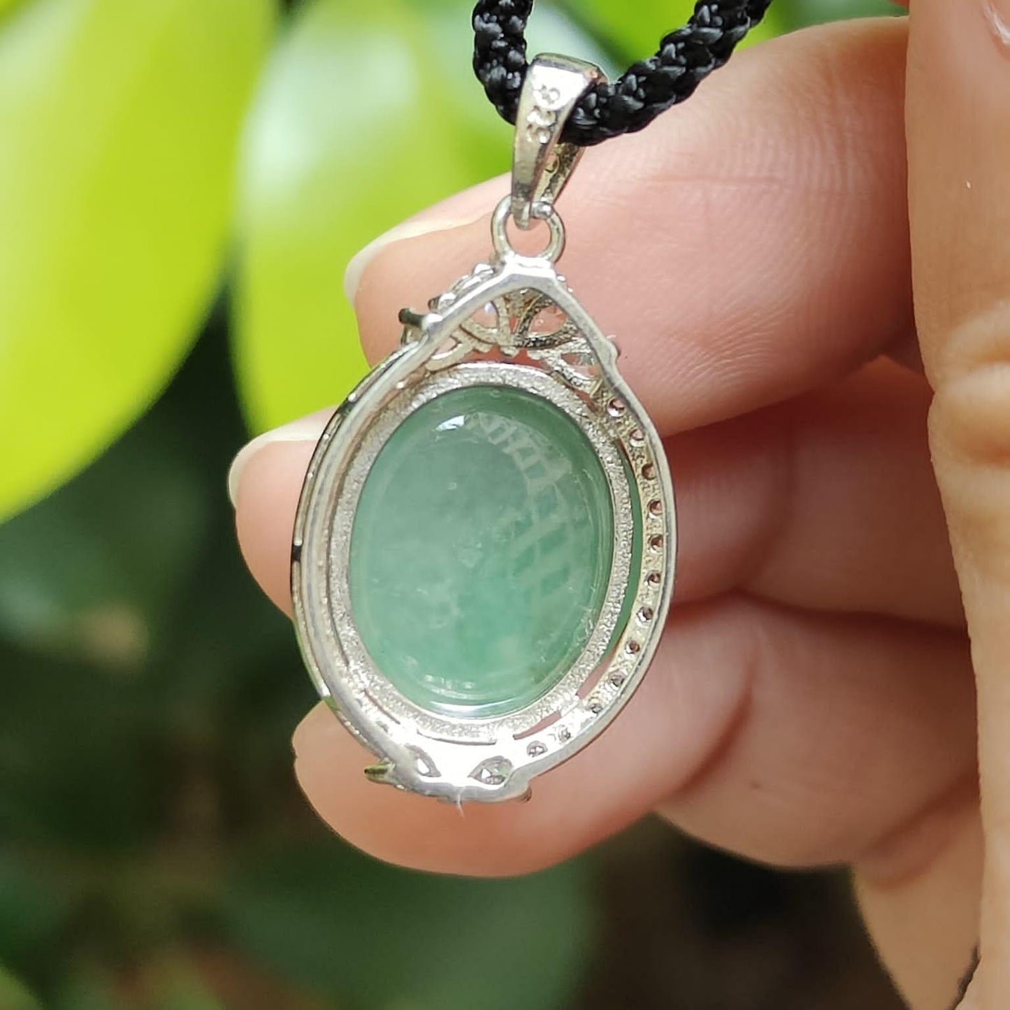 Natural Type A Jadeite Pendant 🌱🌀 – S925 Silver + Zirconia | Wealth & Clarity Energised (Sku: s925p12)