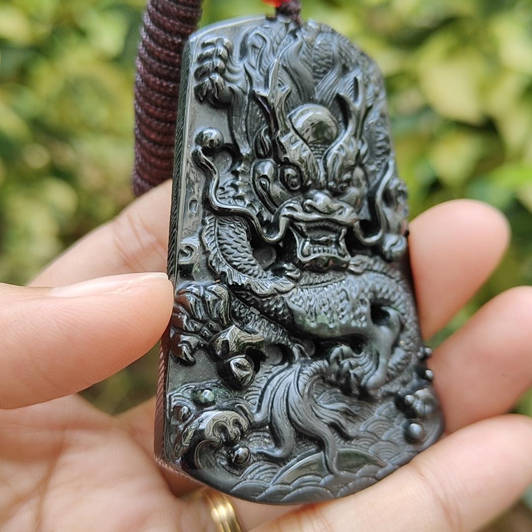 New Arrival Normal Black Dragon Natural Type A Jadeite Jade as pendant certificate weighs 28.6 grams, measurement 65 * 43 * 8 mm (pendant356) Yi Pin Qian Jadeites Jade Jewelry ~Your Precious Quintessential ~ Singapore