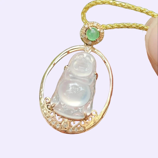Icy Buddha Jadeite Pendant – Natural Type A Jadeite, 18K Setting, Symbol of Peace and Wisdom (18kp103) Yi Pin Qian Jadeites Jade Jewelry ~Your Precious Quintessential ~ Singapore