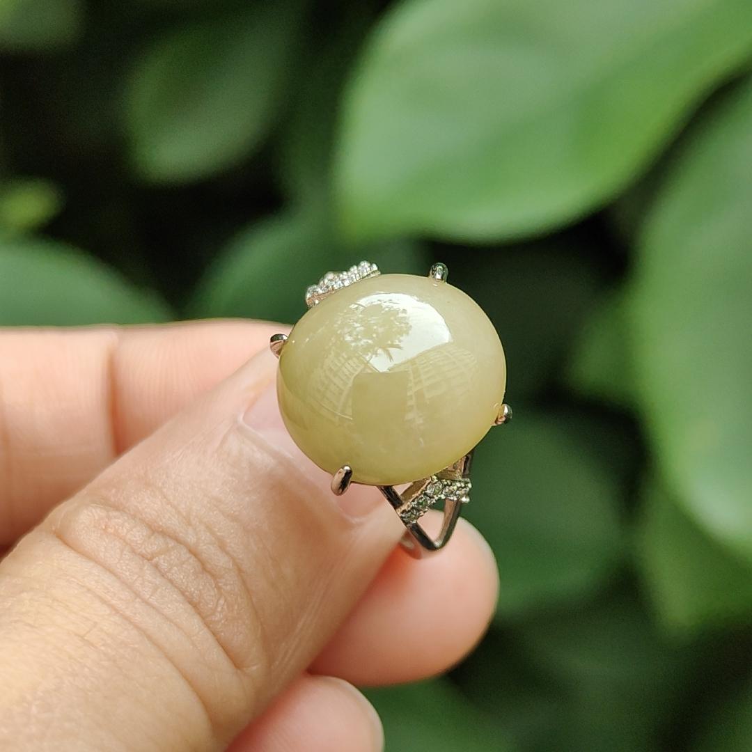 SG New Arrival Big and Thick Natural Type A Brownish Yellow Jadeite Jade set on S925 adjustable Ring certificate weighs 3.5 grams, measurement 13.8 * 12.6 * 5.6 mm (s925ring20) Yi Pin Qian Jadeites Jade Jewelry ~Your Precious Quintessential ~ Singapore