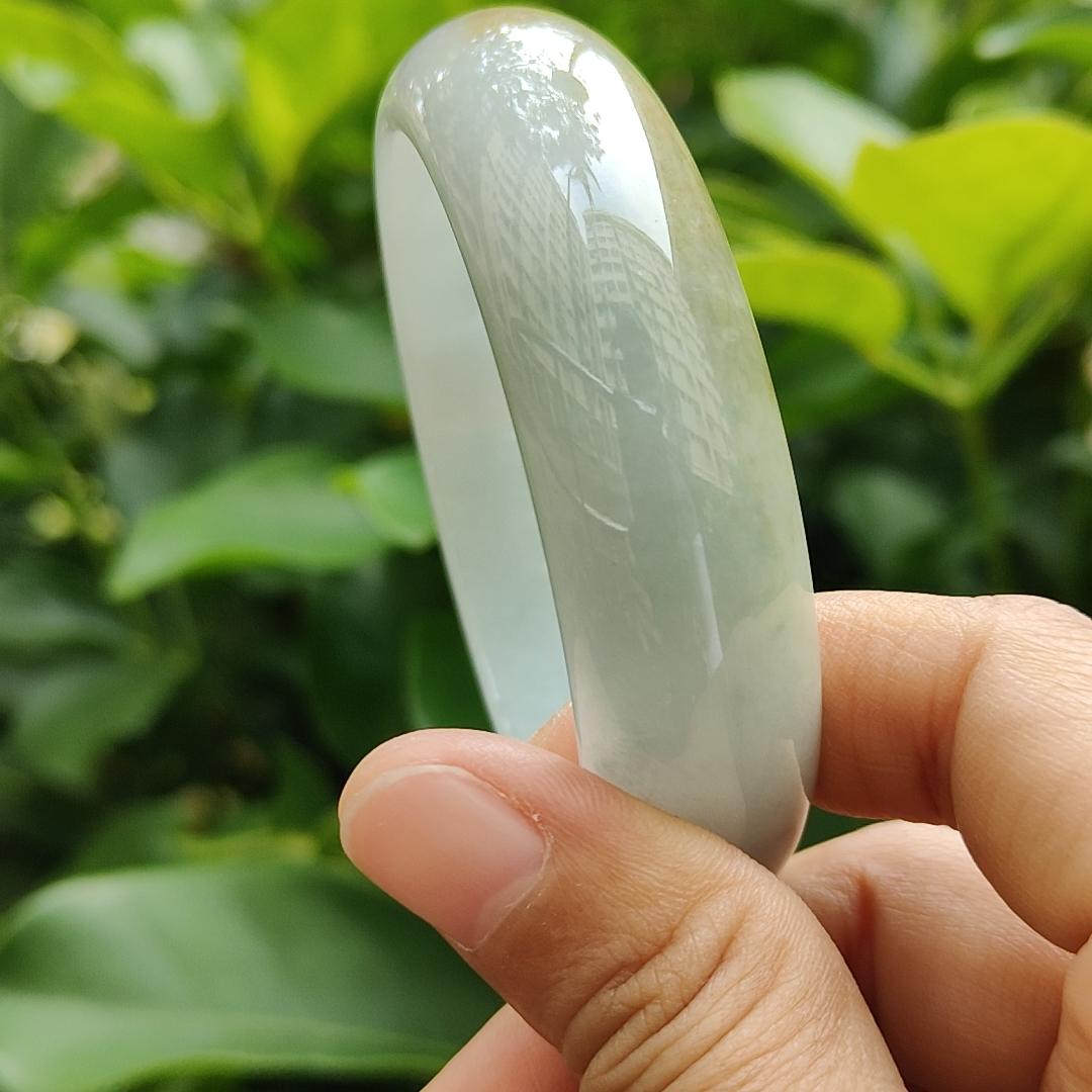 Beautiful Crafted as 59mm Peace Bangle with Light Green Hue, Brownish Yellow Type-A Natural Jadeite-Jade certificate weighs 77.9 grams, Width: 17.6 * Thickness 8 mm (bangle12) Yi Pin Qian Jadeites Jade Jewelry ~Your Precious Quintessential ~ Singapore