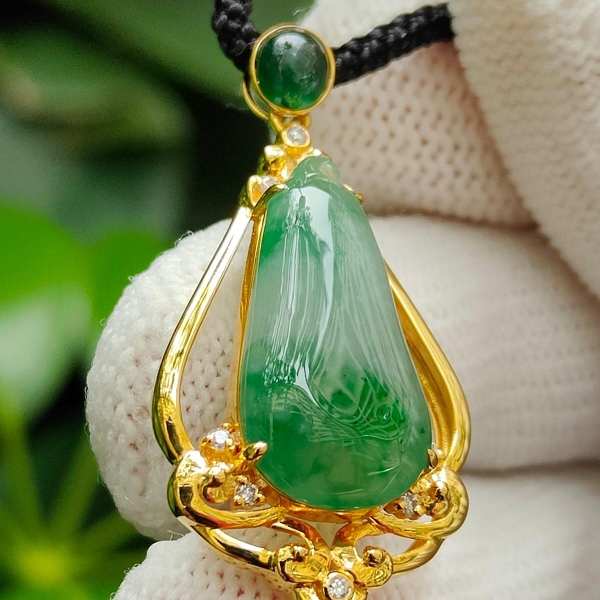 Wood & Metal Harmony Jade - Double Layer Type A Jadeite Fortune Pendant (Sku: 18kp117) Yi Pin Qian Jadeites Jade Jewelry ~Your Precious Quintessential ~ Singapore